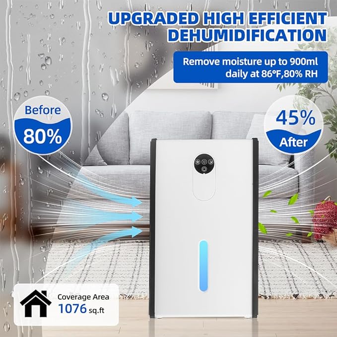 Dehumidifier for 1076 sq.ft, Quiet Portable Moisture Absorber - Image 2