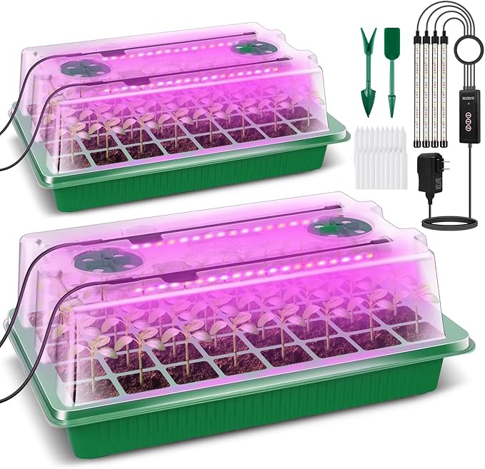 Verdenu Seed Starter Tray with Grow Light, 2 Pack 80 Cells Seed Starter Kit by Verdenu