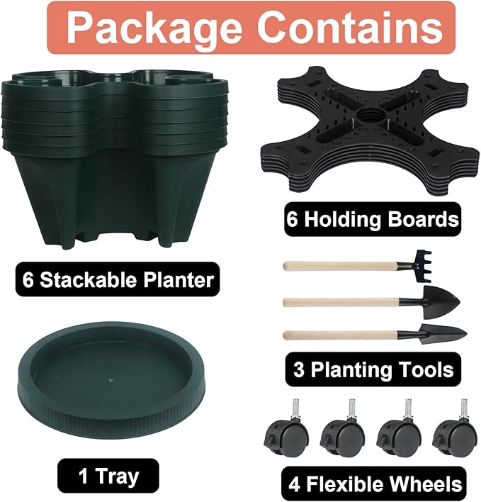 GameXcel Vertical Planter 6 Tier Stackable Planters Garden Planters Strawberry - Image 8