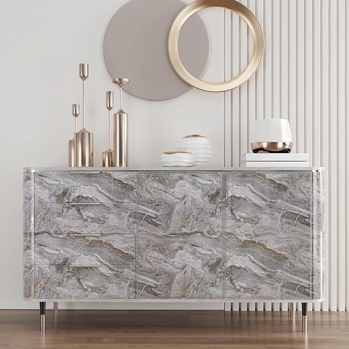 CRE8TIVE Slate Grey Gold Marble Wallpaper Peel and Stick Glossy Marble Contact - Image 6