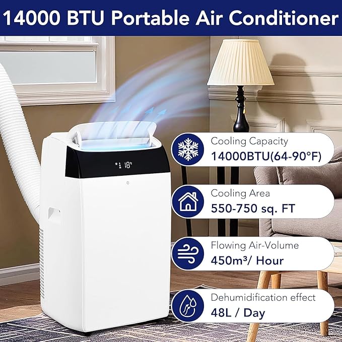 14, 000 BTU Portable Air Conditioner Cools up to 750 Sq.Ft, 3-in-1 Quiet - Image 2
