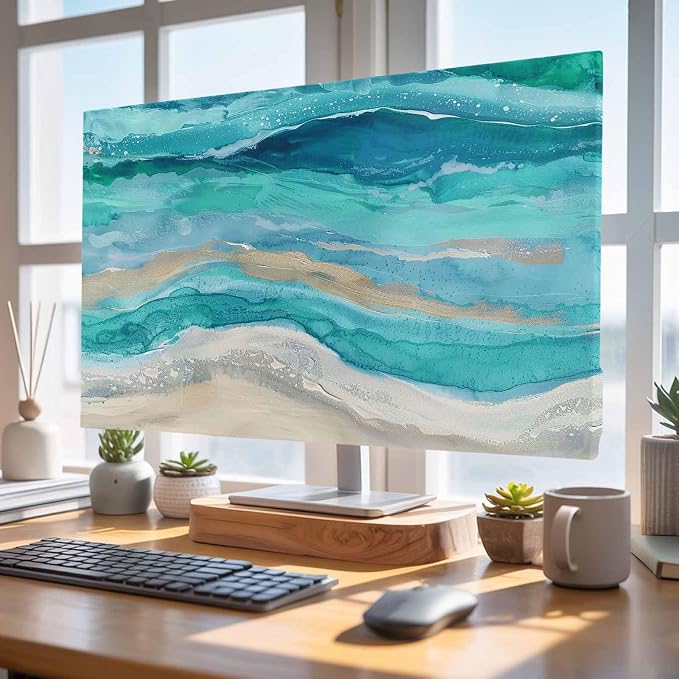 Marine Coastal Wave Turquoise Ombre Indoor TV Cover, Elastic TV Screen - Image 4