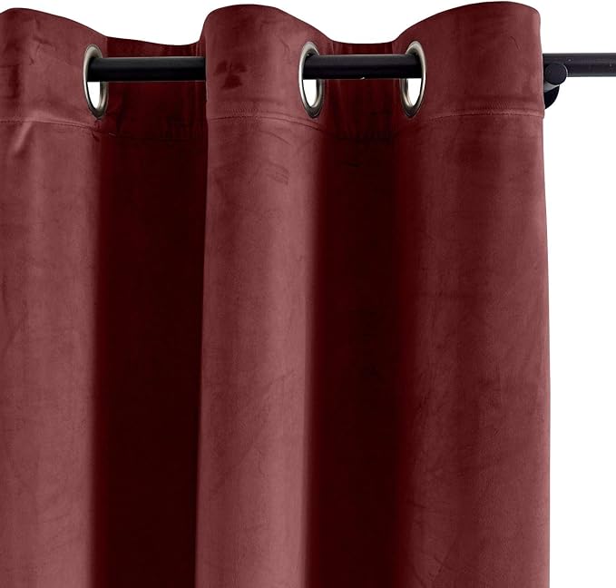 ChadMade Blackout Lined Premium Velvet Curtain Burgundy 50Wx120L Inch, Eyelet - Image 2
