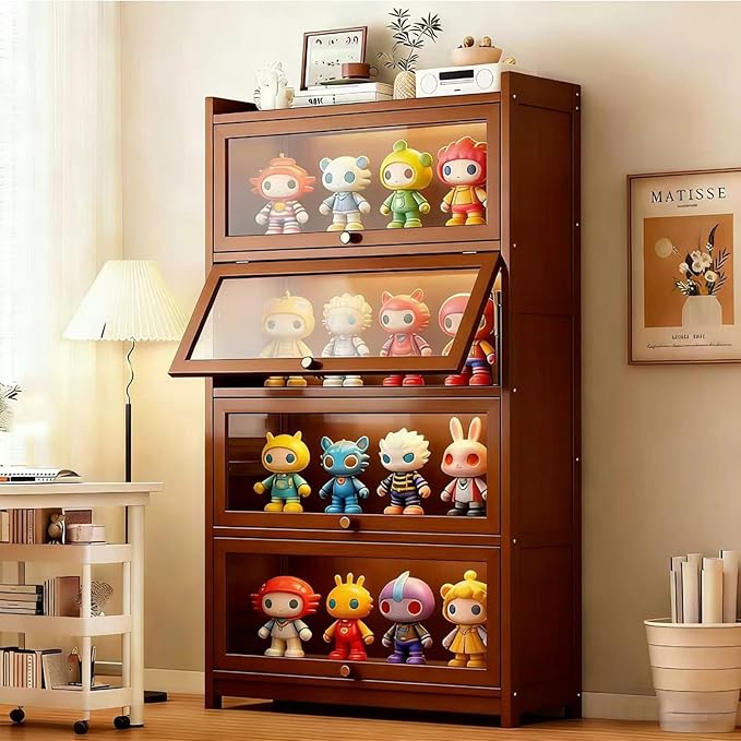 Display Cabinet with Acrylic Glass Doors, Tall Storage Cabinet with Adjustable by JOIHGA