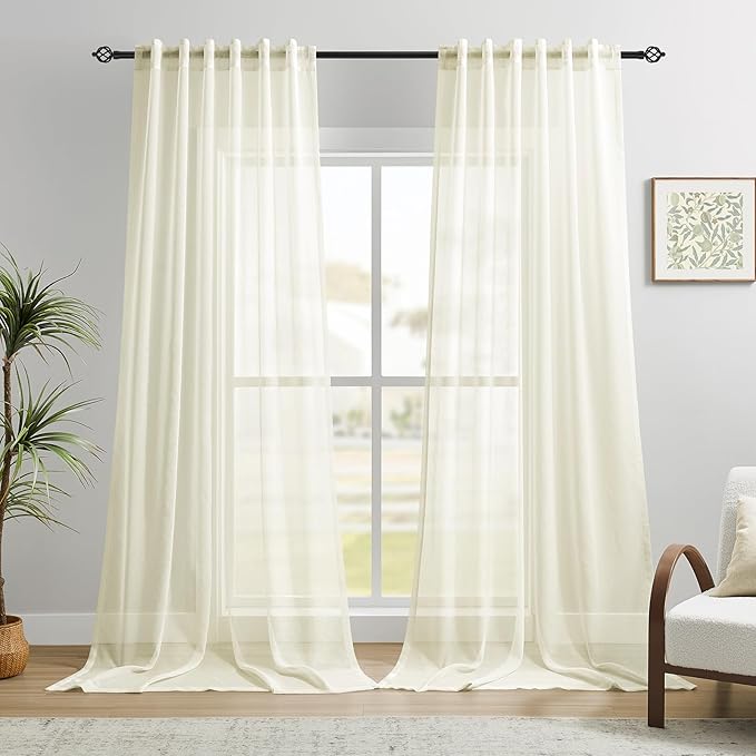 Dreaming Casa Ivory Sheer Curtains 96 Inches Long, Rod Pocket & Back Tab Light by DreamingCasa