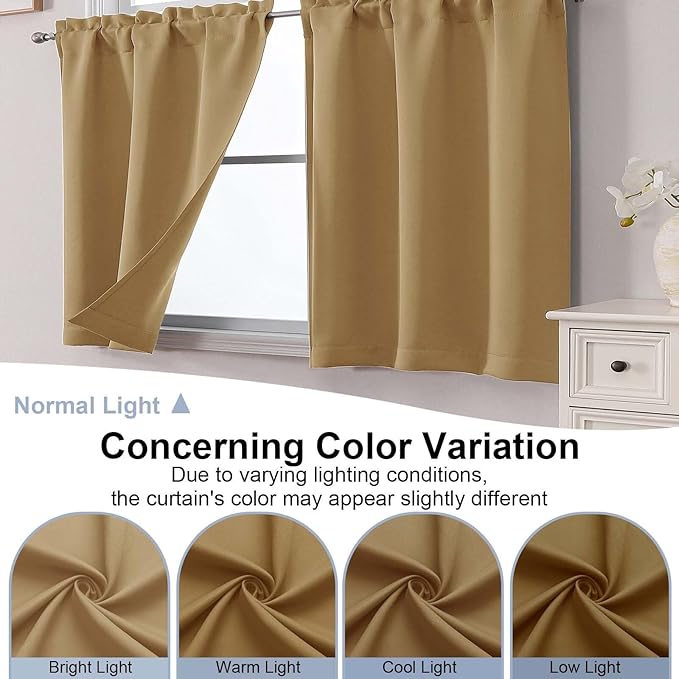 Chyhomenyc Gold Short Blackout Curtains 30 Inch Length, Small Kitchen Curtain - Image 8