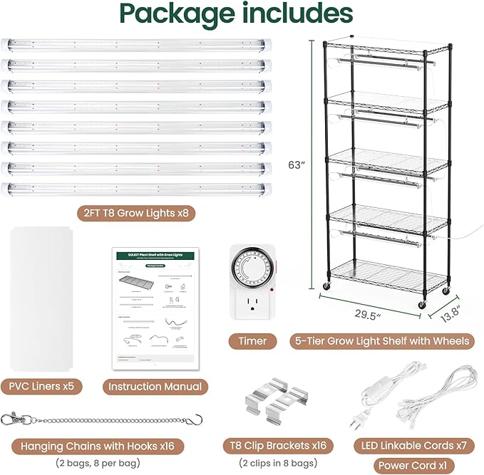SOLIGT Plant Shelf with Grow Lights, 5 Tier Grow Light Stand Rack with 8 Pack - Image 3