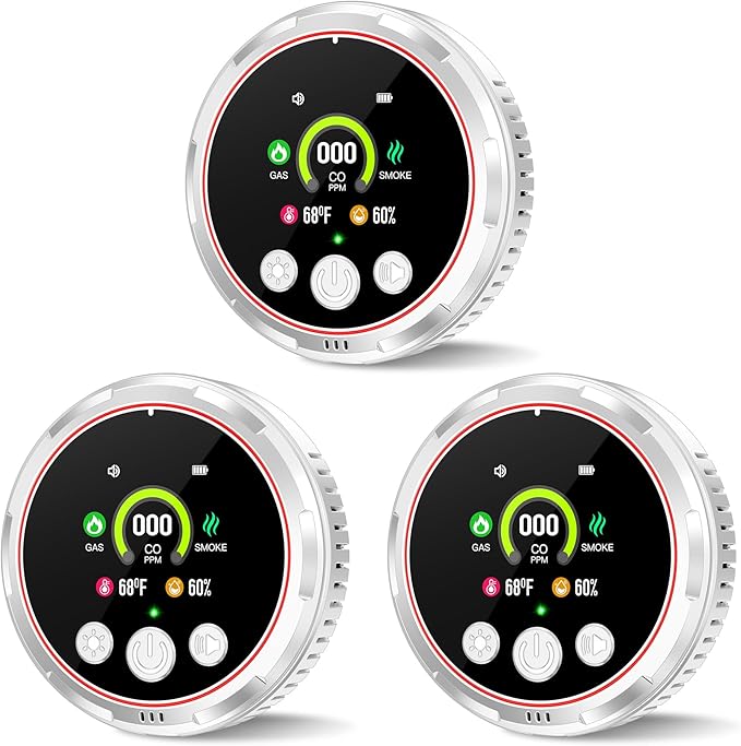 3 Pack Smoke Carbon Monoxide Detectors Plug in, 5in1 Portable Carbon Monoxide by Doverc