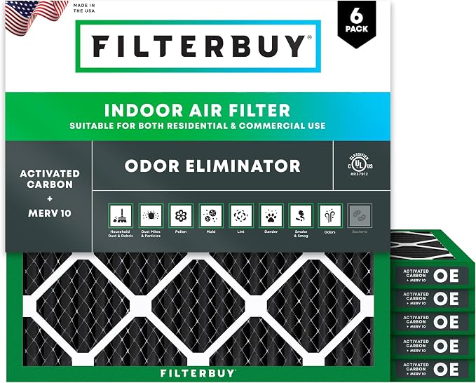 Filterbuy 25x25x1 Air Filter MERV 10 Odor & Allergy Defense by Filterbuy