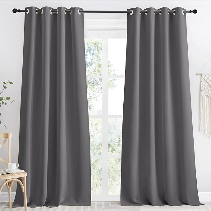 NICETOWN Grey Blackout Curtain 110 inch Long, W55 x L110, 1 Panel, Thermal by NICETOWN