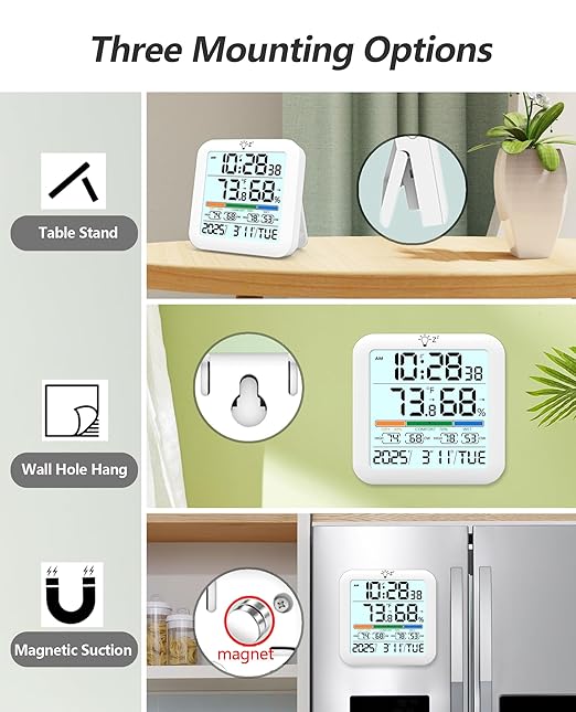 Mini Digital Indoor Thermometer Hygrometer Clock, Room Temperature Humidity - Image 6
