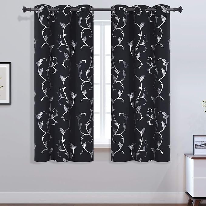 BUHUA Blackout Curtains with Elegant Vine Design Print Curtains Wave Line Room - Image 2