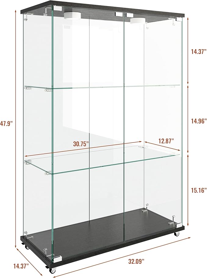 Yoluckea 3-Shelf Glass Display Cabinet - Image 2