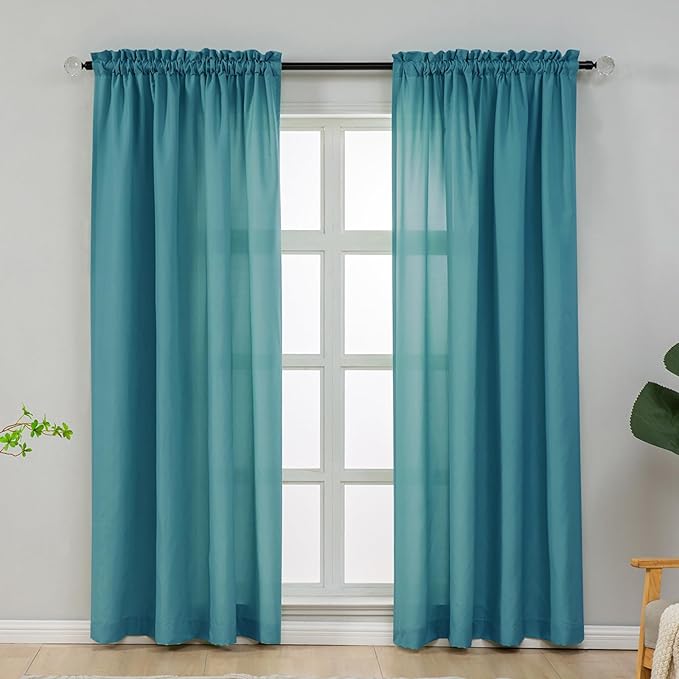 L.Z.E Non-See-Through Privacy Curtains 84 Inches Long 2 Panels Set, Teal Light by LZE