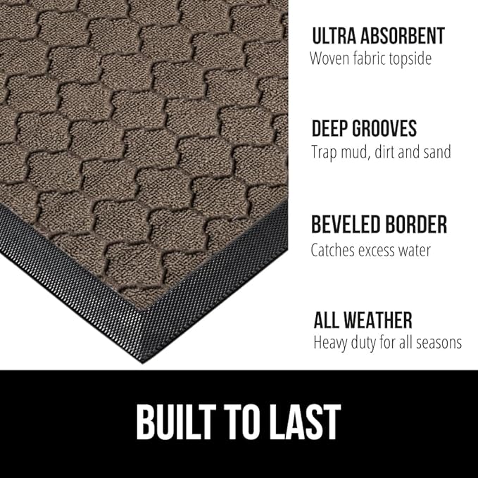 GORILLA GRIP 100% Waterproof All-Season WeatherMax Doormat, US Designed Natural - Image 2