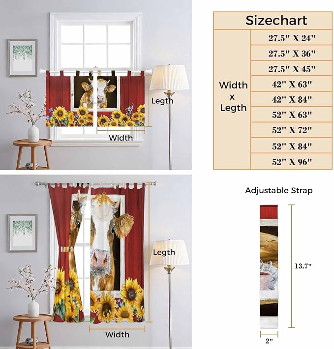 Cows Sunflowers Living Room Curtains 84 Inch Length, Window Curtains Tab Top - Image 8