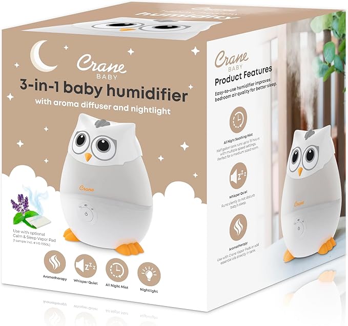 Crane Baby Mini Adorable Snow Owl Baby Humidifier, 0.5 Gal Cool Mist Humidifiers - Image 6
