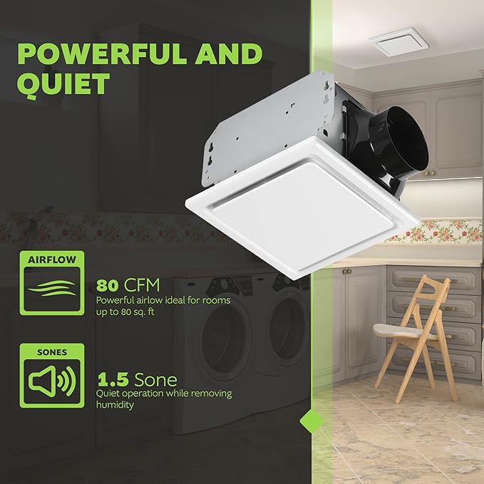 Homewerks 7140-80 Bathroom Fan Ceiling Mount Exhaust Ventilation, 1.5 Sones - Image 3