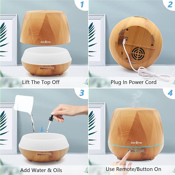 550ml Essential Oil Diffuser, DAROMA Upgraded Remote Control 6 in 1 - Image 7