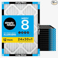 Simply 24x30x1 Air Filter, Merv 8, 12 Pack, by SimplyFilters