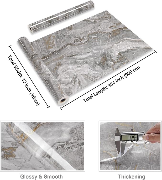 CRE8TIVE Slate Grey Gold Marble Wallpaper Peel and Stick Glossy Marble Contact - Image 8