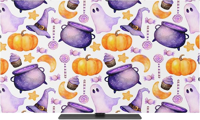 Halloween Pumpkin Ghost Candy Indoor TV Cover, Elastic TV Screen Protector - Image 2