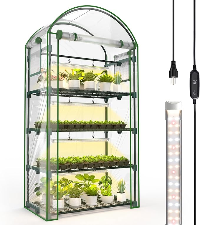 Bstrip Indoor Greenhouse with Grow Light, 4-Tier Mini Green House, Zippered PVC by Bstrip