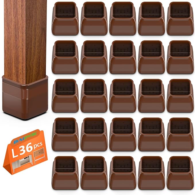 BAIPOK 36Pcs Chair Leg Floor Protectors, Square Silicone Chair Leg Protectors by BAIPOK
