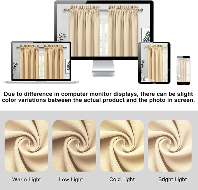 DWCN Beige Blackout Curtains for Bedroom – Rod Pocket Thermal Insulated Energy - Image 2