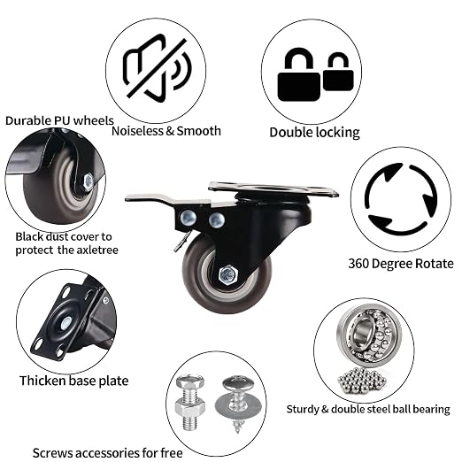 1.5" Casters Set of 8 Heavy-Duty Industrial Caster Wheels - Image 2