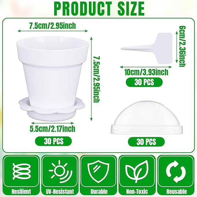 30 Pcs Plant Nursery Pots with Humidity Dome 2.95'' Small Plant Pots Plastic - Image 2