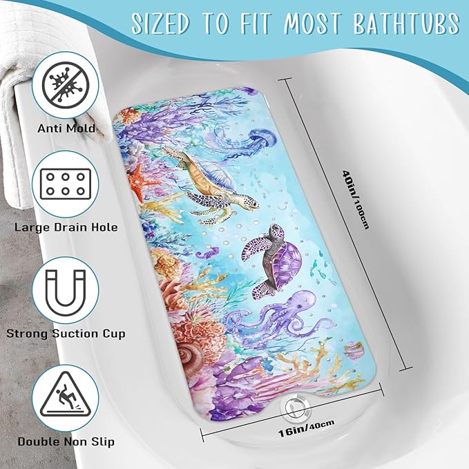 Ocean Animals Bathtub Mat Non Slip, Sea Turtle Baby Bath Mat - Image 3
