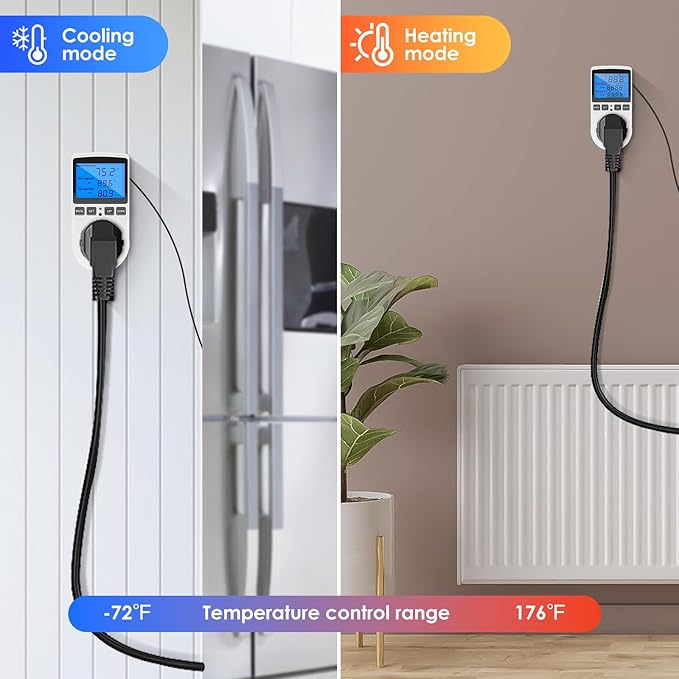 Digital Temperature Controller, 1800W 15A/120V Safe Thermostat Timer Outlet - Image 6