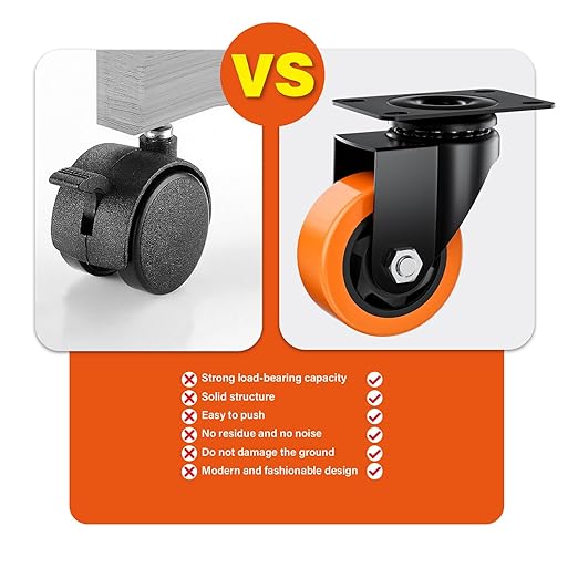 3" Swivel Plate Casters Set of 16 Heavy Duty 1000 lbs | Orange PU, Non-Marking - Image 5