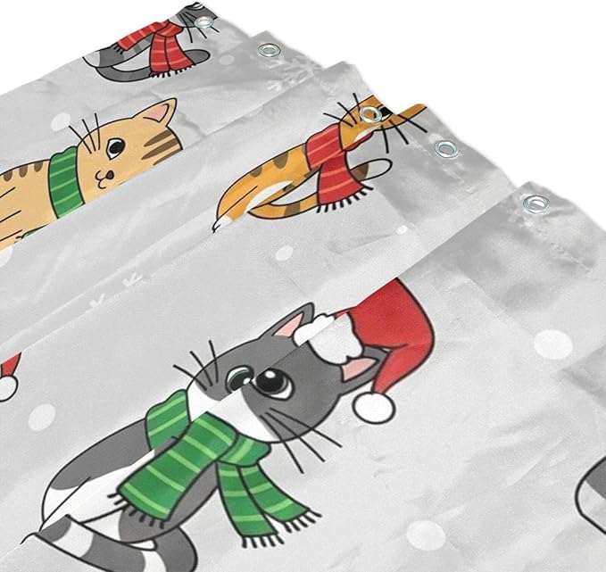 Christmas Cats Gray Shower Curtain Liner 72×72 inch - Image 3