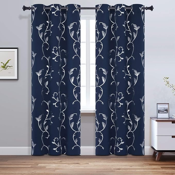BUHUA Window Black Out Window Curtains Thermal Insulated Grommet Floral Vine - Image 2