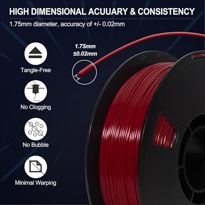 PLA Filament 1.75mm Ruby Red 1KG, Clog-Free 3D Printer Filament Dimensional - Image 4