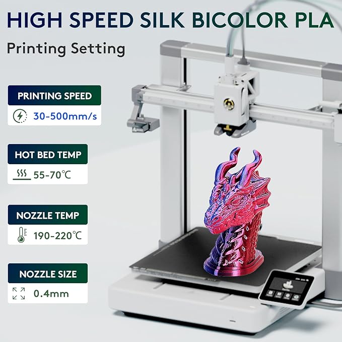 ERYONE Silk Dual Color PLA Filament 3D Printer 1.75mm +/- 0.03mm, Bicolor - Image 2