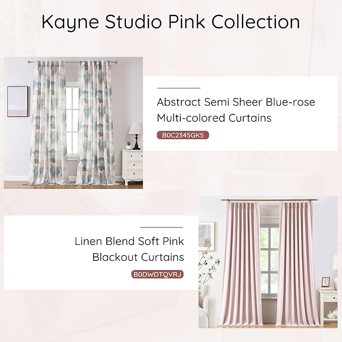 Kayne Studio Soft Pink Pinch Pleated Full Blackout Curtains, Linen Blend Room - Image 7