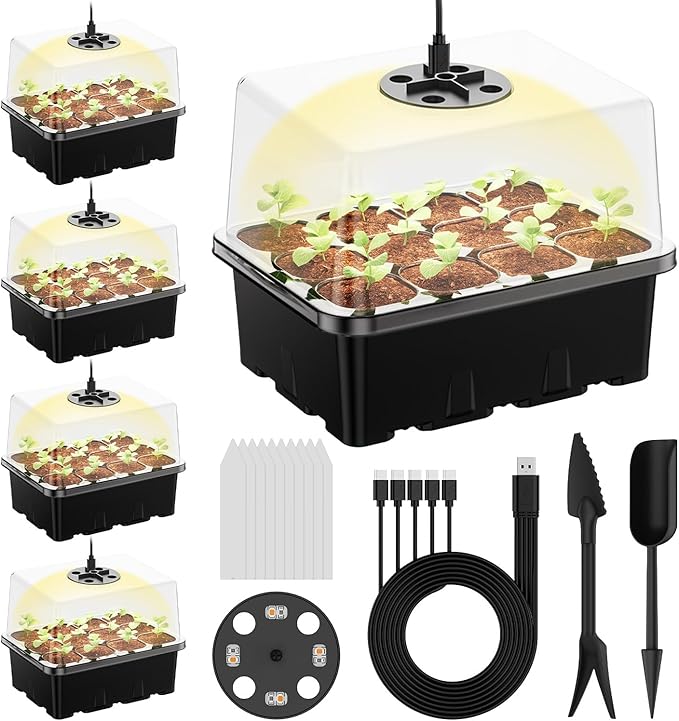 NBPLUS Seed Starter Tray with Grow Light, 5 Pack 60 Cells Seed Starter kit with by NBPLUS