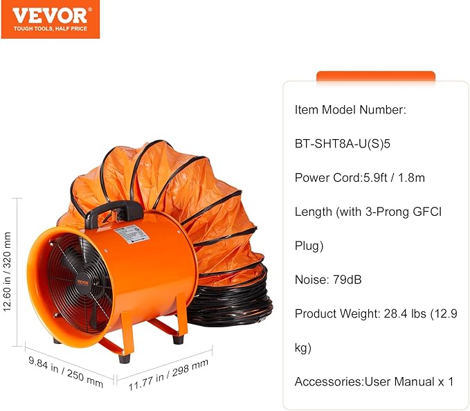 VEVOR Air Mover Blower Fan 8 Inch, 1070CFM 195W - Image 7