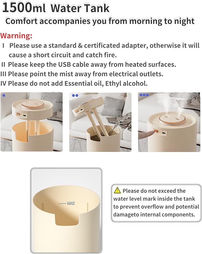 Portable Small Humidifier, 1500ml Small Humidifiers - Image 5