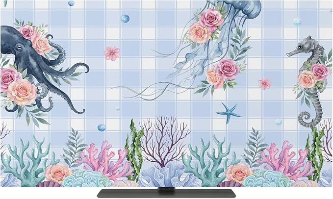 Ocean Jellyfish Seahorse Octopus Indoor TV Cover, Elastic TV Screen Protector by Unknown