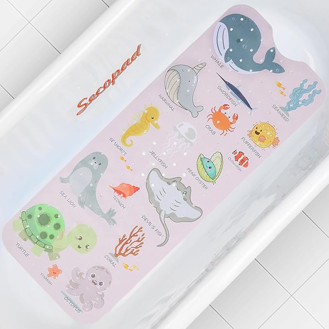 Bath Mat for Tub Non Slip, Machine Washable Anti-Slip Cartoon Baby Bathtub by Secopad