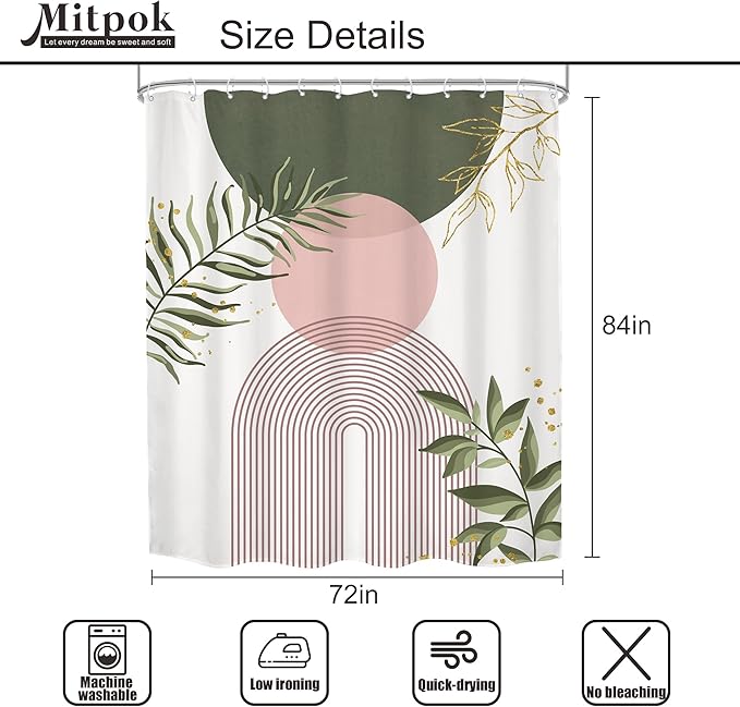 Pink Green Boho Shower Curtain 72Wx84H Extra Long Bohemian Mid Century Modern - Image 5