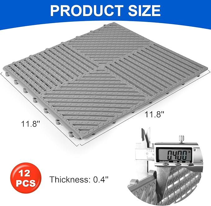 MYFAMIREA Modular Interlocking Cushion 12 Pack 11.8" x 11.8" Rubber Floor Tiles - Image 2