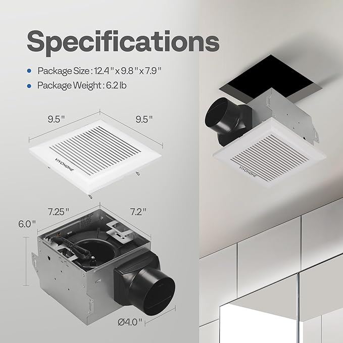 VIVOHOME Ultra-Quiet 80 CFM Bathroom Exhaust Fan, 1.5 Sone 95 Sq.Ft Coverage - Image 7