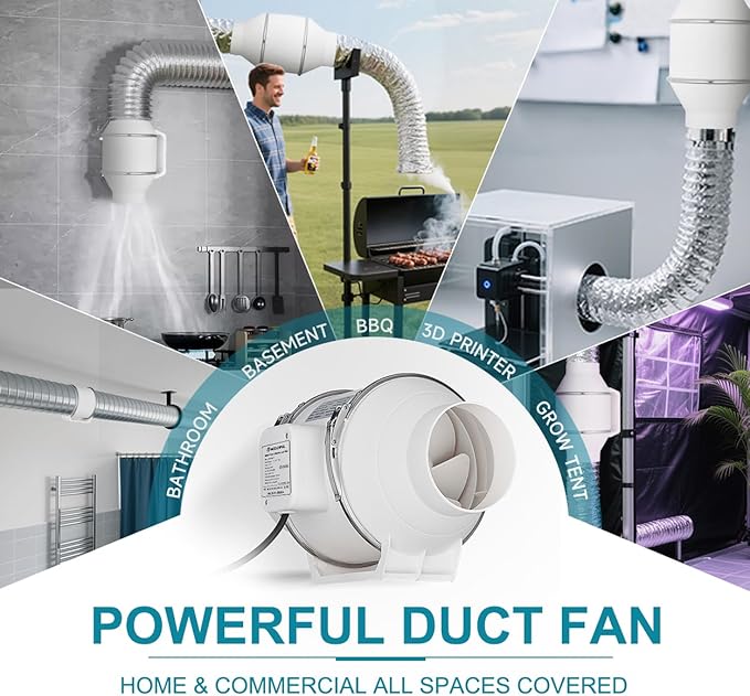 modunful 6 Inch Duct Fan with Switch Inline Ventilation Exhaust Fan 3-pin - Image 6