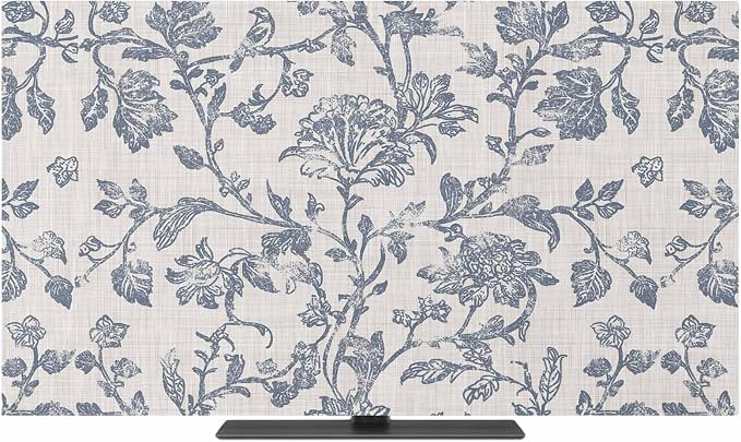 Rustic Blue Flower Leaves Sketch Indoor TV Cover, Elastic TV Screen Protector - Image 2
