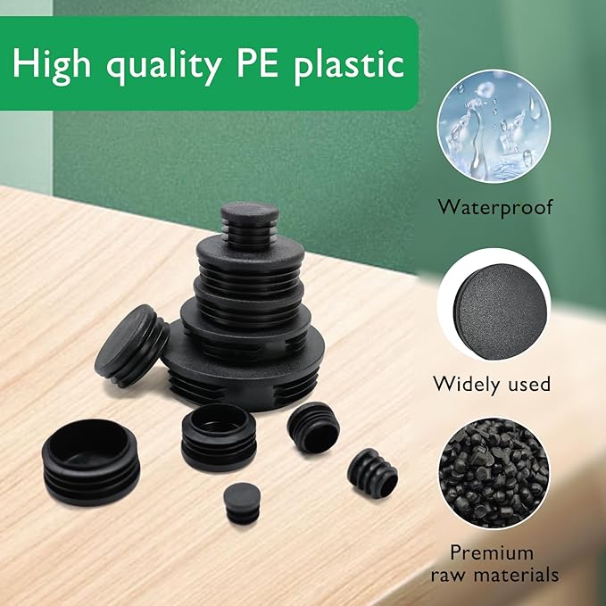 1-1/4" Plastic Hole Plugs Black -Round Chair Leg Caps, Flush Mount Pipe Plugs - Image 2